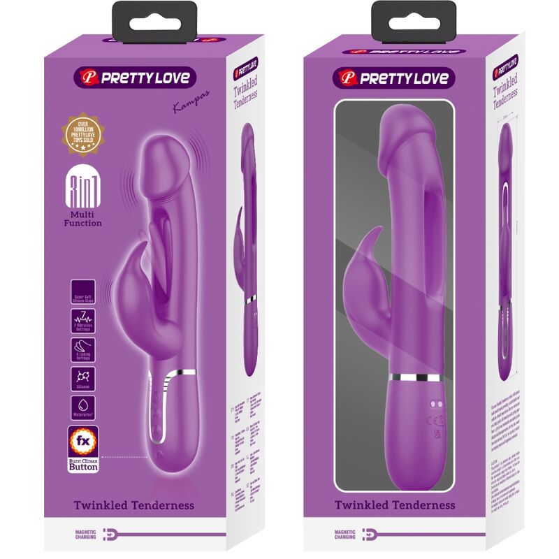 PRETTY LOVE - KAMPAS VIBRATEUR LAPIN MULTIFONCTION 3 EN 1 VIOLET