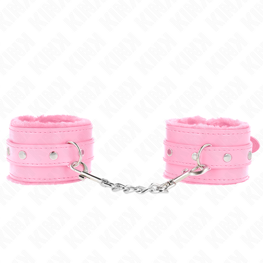 KINK - APPUI-POIGNETS DOUBLÉS DE FOURRURE PREMIUM ROSE AVEC CEINTURE ROSE RÉGLABLE 17-29 CM X 6 CM
