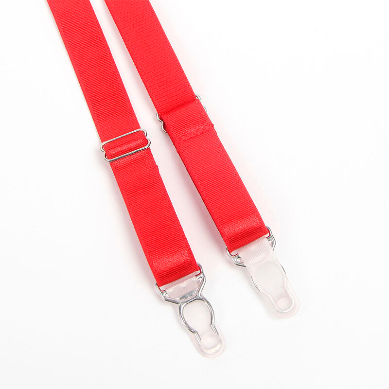 SUBBLIME - 955250 ENSEMBLE SOUTIEN-GORGE BONDAGE ROUGE AVEC JARRETELLES S/M