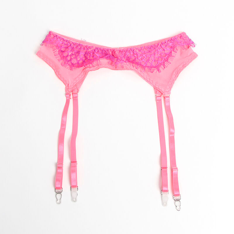 SUBBLIME - 955366 ENSEMBLE SOUTIEN-GORGE AVEC LIGNES DE DENTELLE ET JARRETELLES ROSE ET VIOLET L/XL
